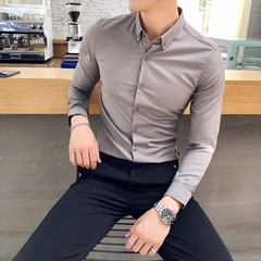 Mùa thu 2018 trưởng thành nam thanh lịch cao cấp giản dị kinh doanh thêu Anh cộng với áo sơ mi nhung nam mỏng tay dài quần âu áo sơ mi