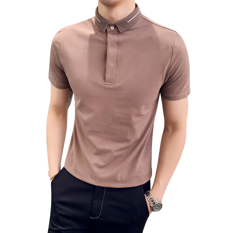 2020 mùa hè cổ 6 màu trắng ngang dải thường nửa tay áo D-shirt nam bộ cơ thể ngắn tay áo POLO màu rắn