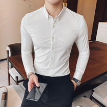 2021 spring new business slim vertical stripe long sleeve shirt British youth casual shirt trend inch shirt