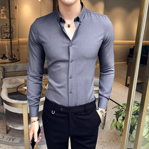 Autumn 5-color shirt yuppie solid color fabric casual inch shirt mens slim long sleeve shirt mens top