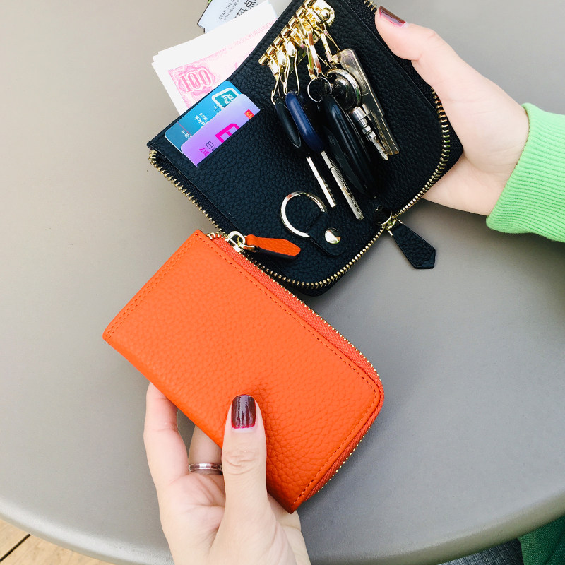 Leather key bag wallet two-in-one women's 2021 new mini small keychain bag key bag open card holder