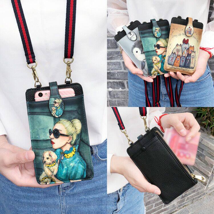 Cartoon Cute Laced Cell Phone Bag Woman Single Shoulder Skewed Satchel Korean version Damp Hanging Neck Phone Bag Zero Wallet Mini Small Bag