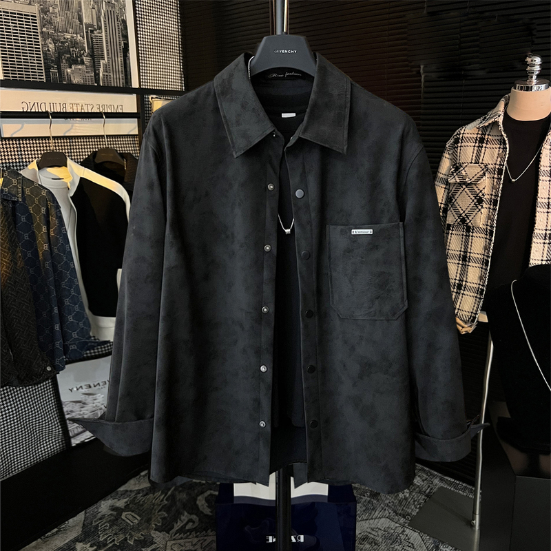 High-End Suede Shirt for Men, Loose Fit, 2026 Spring Casual Versatile Trendy Long-Sleeve Leather Jacket, Fashionable Spring Wear