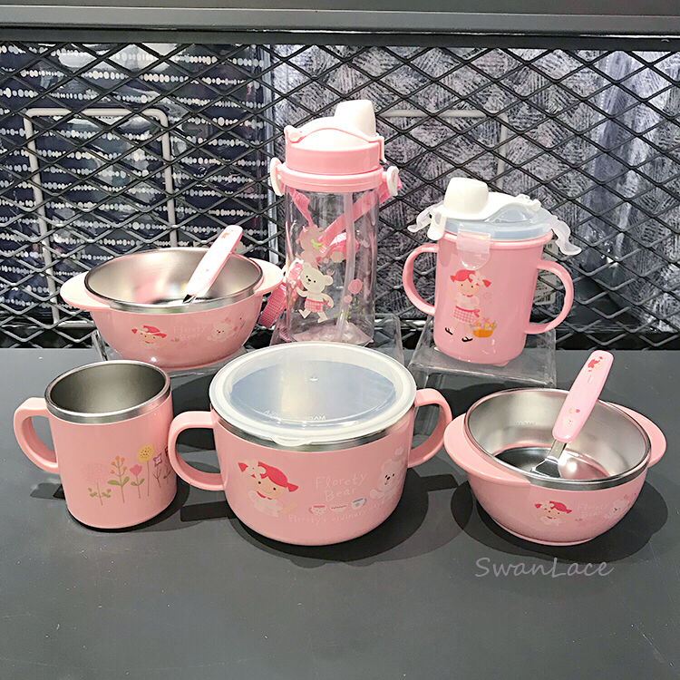 South Korean Modenn house Girls children Stainless Steel Rice Bowls MARK CUP STRAWS FORK CUTLERY CUTLERY CUTLERY CUTLERY CUTLERY