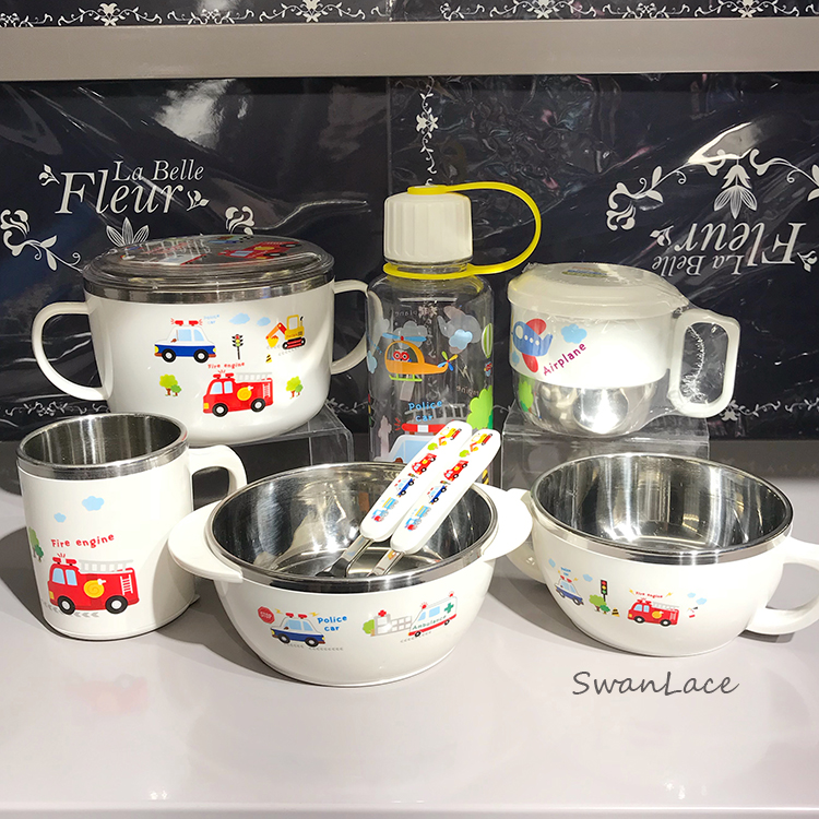 South Korean system Modenn house Cartoon Tuk Tuk STAINLESS STEEL CHILDREN CUTLERY BOWL PORTABLE WATER CUP MARK CUP