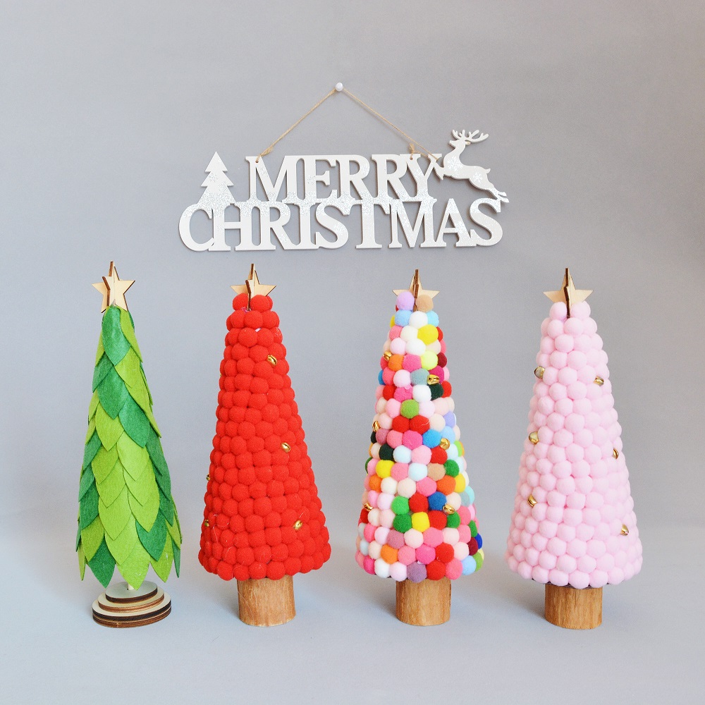 SwanLace good things INS wool felt plush ball bell Bell Stars Seven Colorful Adorable Christmas Tree Decorative Hem