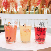 SwanLace good share ins Flamingo letters fresh Korean glass water cup fruit juice cup Milk Cup