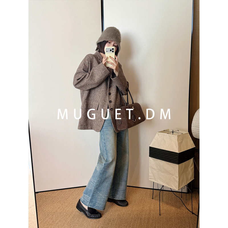 [Tang Youyou] 480g Custom-Spun Colorful Wool Tweed Blazer for Women, Autumn and Winter, Lapel, Vintage Short Coat