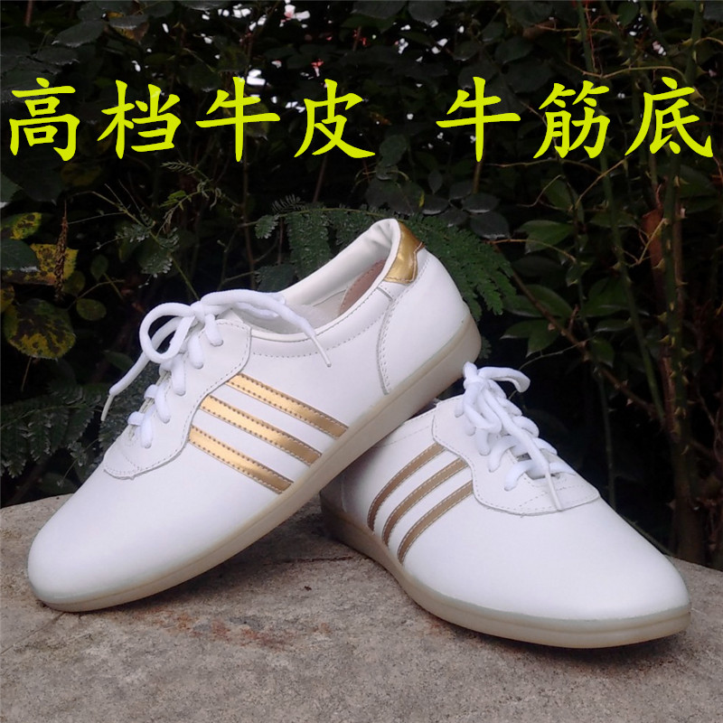 Xingwutang high-grade first layer soft cowhide Taijiquan shoes leather training shoes beef tendon bottom men's and women's white