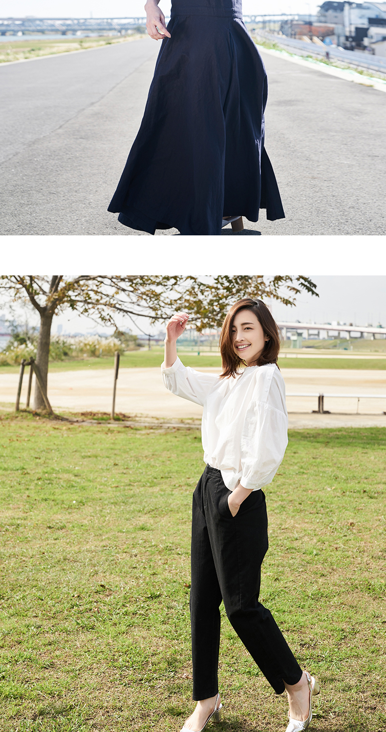 Inman cotton series 2018 xuân hè mới cotton bằng gỗ cổ áo tay áo lồng đèn văn học fan áo sơ mi trắng nữ áo vest nữ