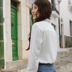 Inman 2018 xuân mới văn chương ve áo màu rắn ruy băng dài tay áo sơ mi voan nữ sơ mi xuân sớm trang phục công sở nữ đẹp Mùa xuân
