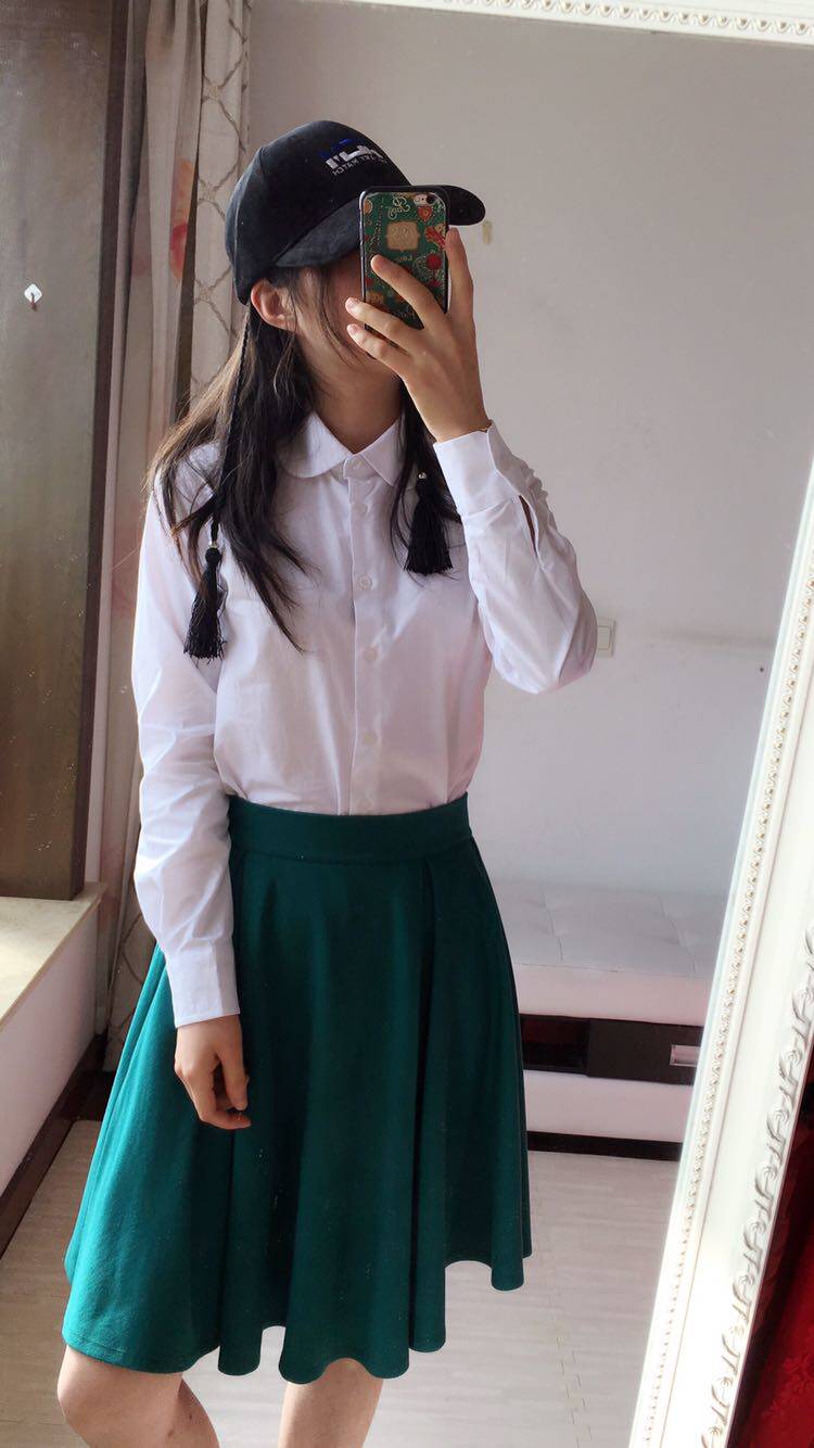 Roman cloth small fresh green umbrella dress pure color half-body dress with small size