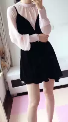 Meishan Chunyuan retro high-quality velvet with big pendulum sling dress Black