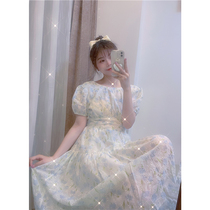Pinkstarshop Summer New Short Sleeves Dress Dress Woman Fresh Light Blue Tulip Embroidered Princess Dress