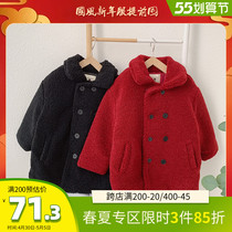 Childrens great coat winter thickened boy lamb suede red jacket clothes baby