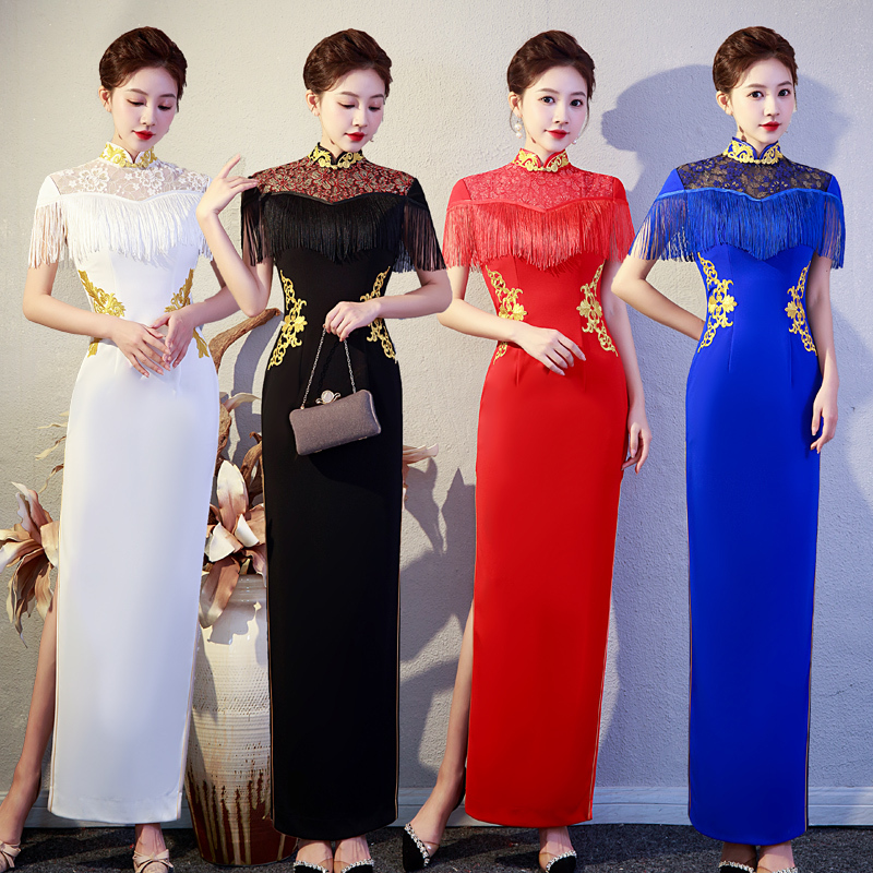 Improved Catwalk Cheongsam 2026 New Model Royal Blue Youthful Elegant Stage Performance Dress Long Ceremonial Performance Dress