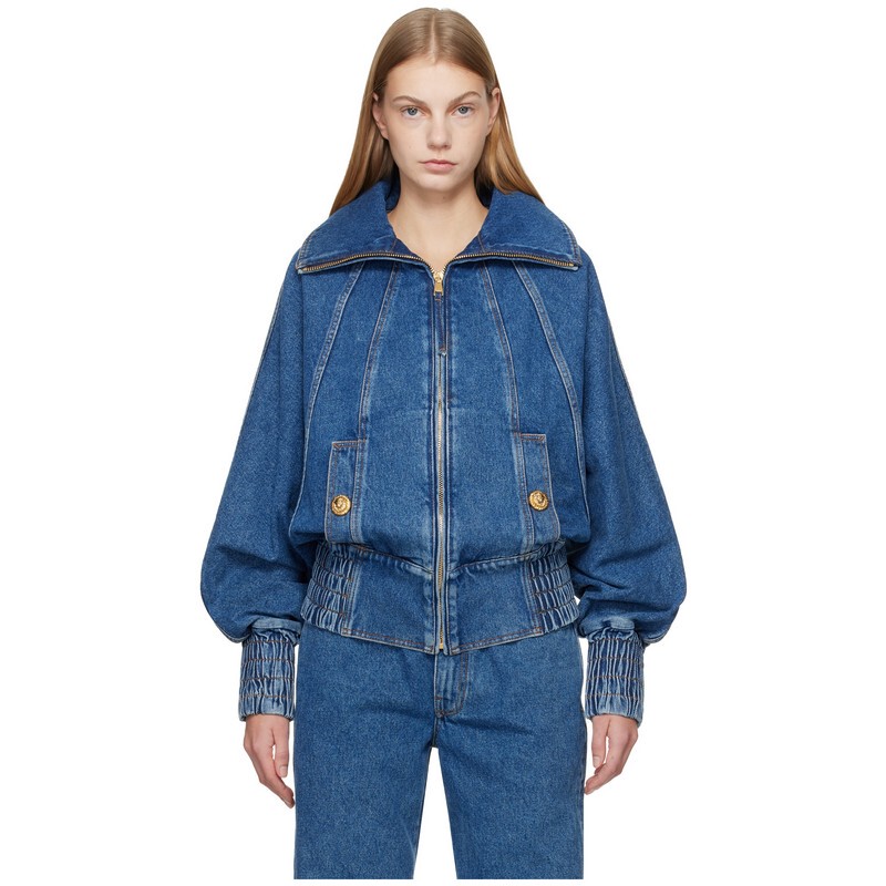 Balmain/Balmain/Women's Cotton Blue Zipper Denim Bomber Jacket 260908Ss1132