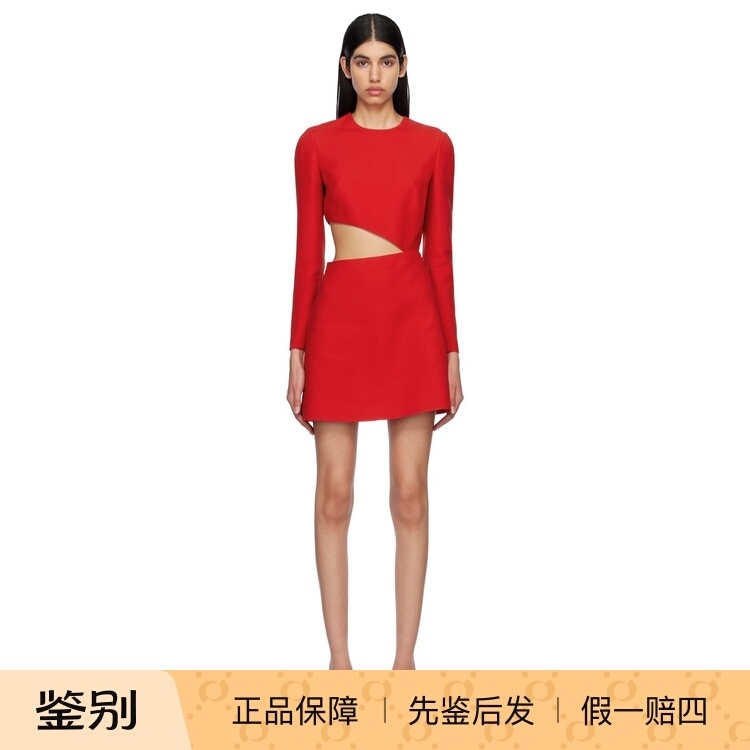 Valentino/Warren-Tonio Women's Virgin Wool Red Cut-Out Dress 260719Ss5436