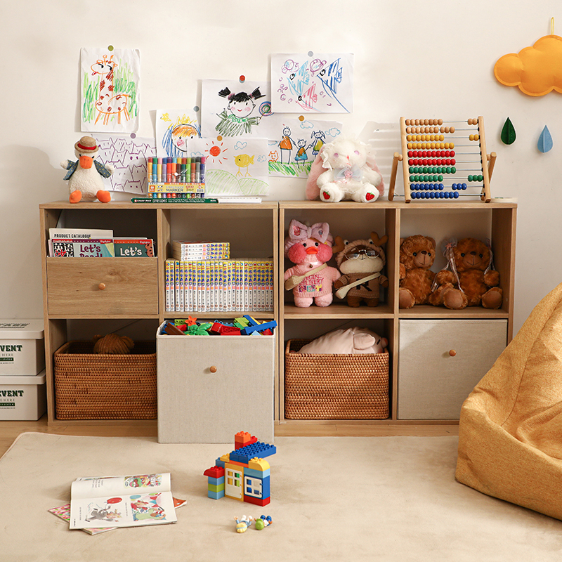 Frost Mountain Children's Bookshelf Shelf Picture Book Shelf Living Room Japanese Bookcase Home Imitation Solid Wood Drift Pane Sub-Cabinet Floor
