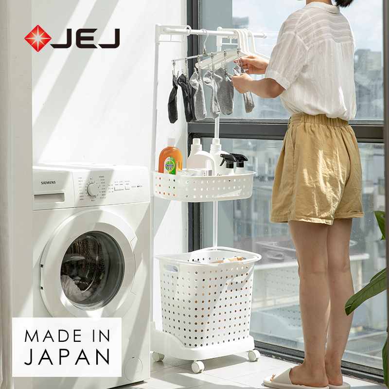 JEJ Japan imports double-layer dirty clothes basket with hanging rod household clothes storage basket laundry basket removable dirty clothes basket