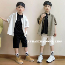 Boy summer short sleeve set handsome trend 2021 summer new parent-child baby baby shirt male