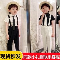 children's small host walk show costume summer boys wedding dress large singing foreign breath suspender pants flower children suit