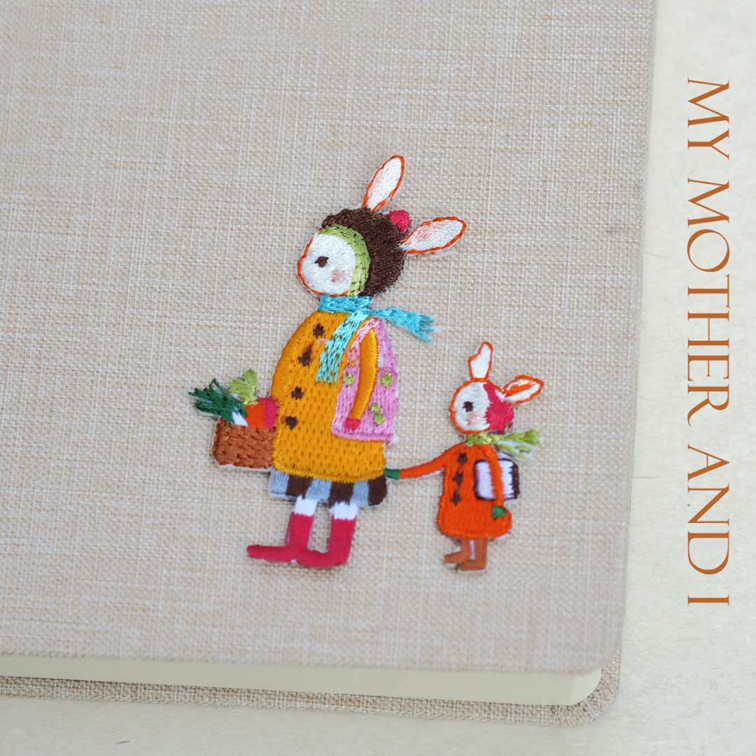 Rabbit Mother-son Rabbit Embroidered Cloth Patch Hand Tent Embroidered Patch Children Clothes Bag Book Cover Leather Patch Flower Embroidered