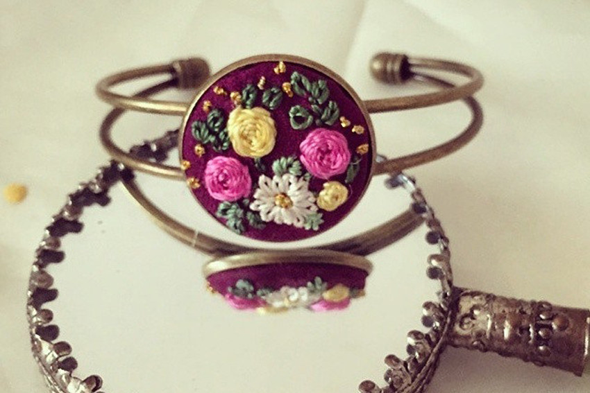 DIY ornament accessories 25mm bracelets Hand Embroidery Bracelet Bracelet Handmade fabric DIY bracelet base