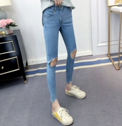 0849 quần jeans mùa thu mới phiên bản Hàn Quốc của quần thô cạnh quần thun co giãn không chân phụ nữ quần thủy triều