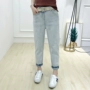 1121 quần jeans mùa thu phiên bản mới của Hàn Quốc của phụ nữ da trắng hoang dã phong cách Hồng Kông đôi quần chín túi có thắt lưng thiết kế thời trang nữ