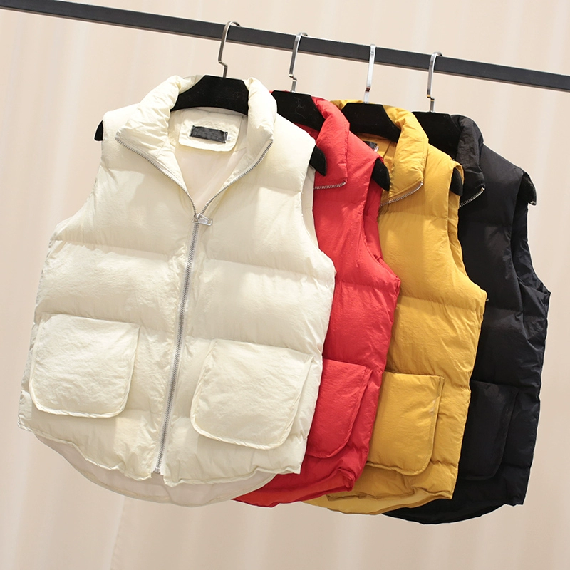 1710 cotton vest mùa thu và mùa đông phiên bản mới của Hàn Quốc của quần áo khóa kéo màu rắn quần áo phụ nữ đôi túi vest không tay hoang dã áo khoác nữ de thương