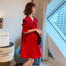 Pregnant woman red dress summer wedding dress Toast coat belly small man size maternity dress red skirt