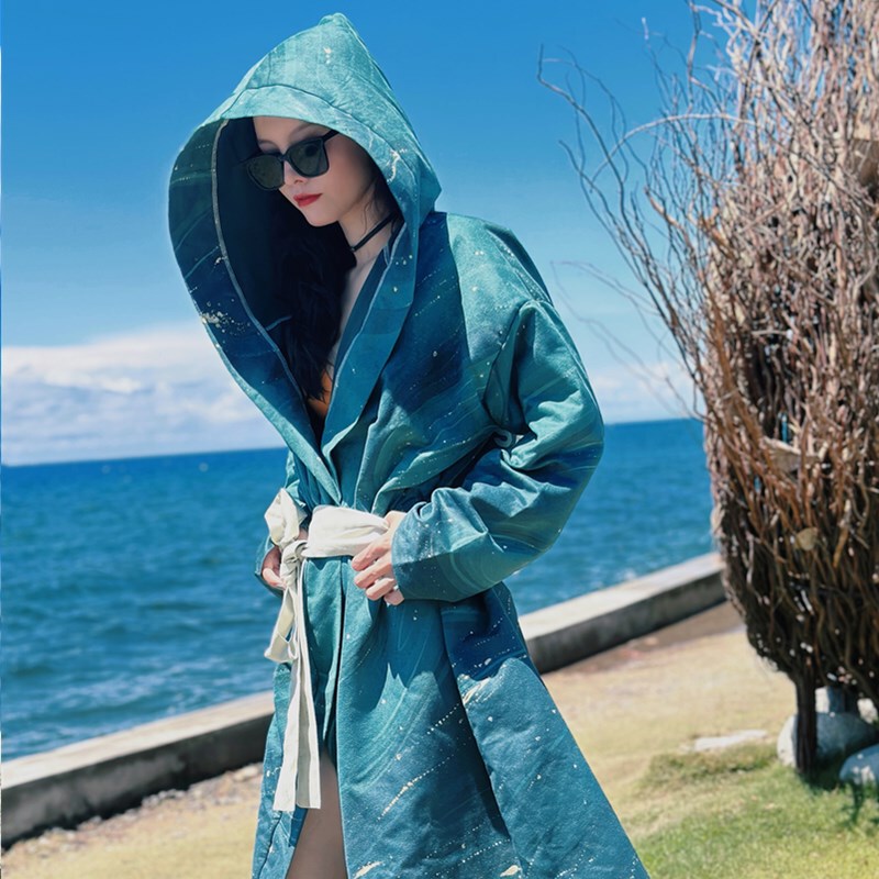 Nu June Gilded Couple's Quick-Drying Bathrobe Towel, Absorbent, Hooded, Sun-Protective, Warm Diving Poncho, Beach Towel