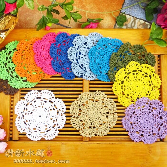 Pure All-cotton Manual Crochet Hook Flower cup cushion ZAKKA zhizen Department shooting props Decorative Round Small Cushion 14cm
