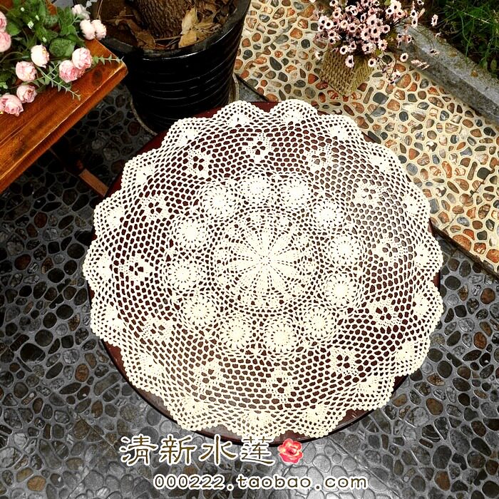 Fresh water lotus hand hook needle hook hook Round table small cover towel pure cotton simple round metre white 55 - 60cm