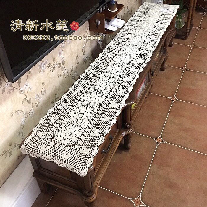 Handcrafted Crochet Tablecloth Cloth Art Nordic Rectangular Cabinet Cover Towels American Woven Scarf Hollowed-out Table Flag Rice White