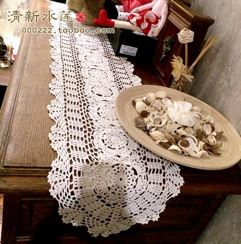 Fresh water lotus hand crochet crochet TV cabinet cover cloth Chinese nostalgic retro cotton hollow woven table flag
