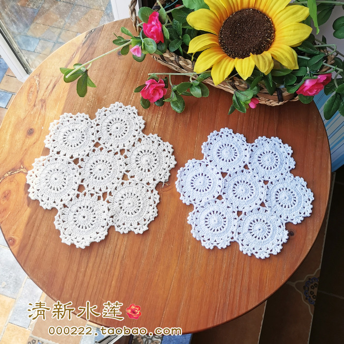 Hand Crochet Hook Flowers American Comeback Antiquata Garden Sens Hollowed-out Pure Cotton Woven Decorated Disc Table Mat 22-25cm