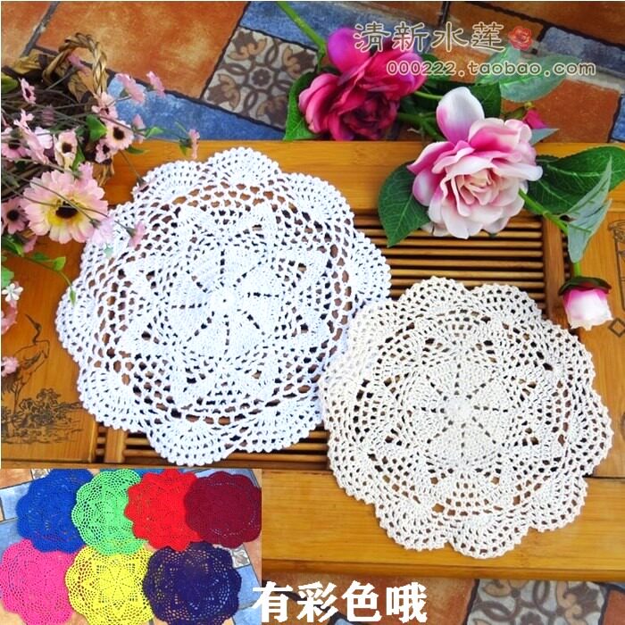 Fresh water lotus manual crochet hook Fancy Eurostyle Retro shooting props Decorative Round Table Mat White Rice 25-40cm