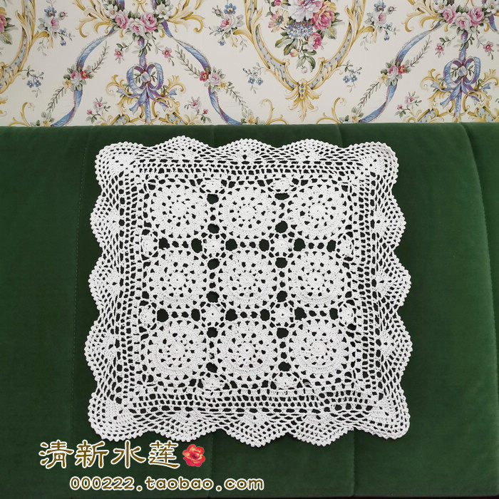 Hand hook flower Chinese style European-style retro pure cotton lace hollowed-out sofa towels decorative lid bumi white square