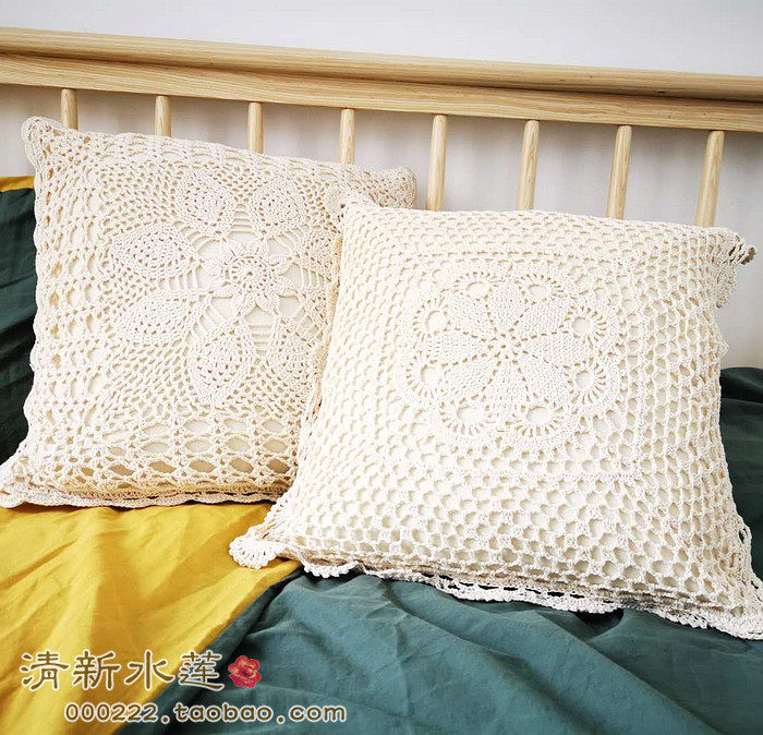 Fresh Water Lotus Pure Cotton Lace Silk Thread Manual Crochet Hook Flowers Fields Garden Sensual hug cushion cover with core 40 m white