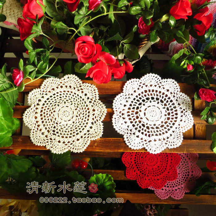 FRESH WATER LOTUS HAND CROCHET HOOK NEEDLE HOOK FLOWER HOLLOWED-OUT WOVEN RETRO DECORATIVE DISC TABLE MAT SHOOTING PROPS 20cm
