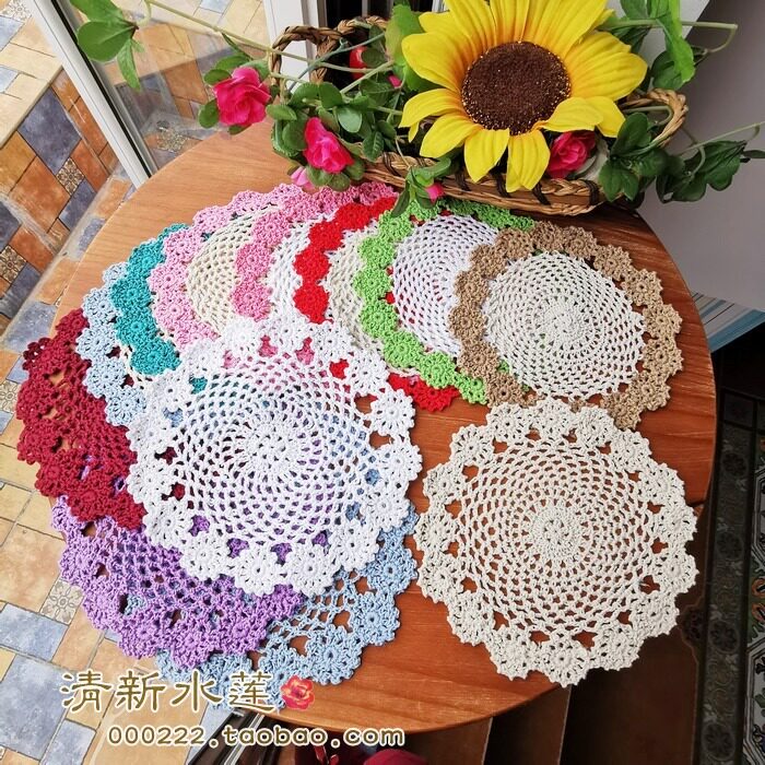 Fresh Water Lotus Hand Crochet Hook Needle Flower Shooting Props ZAKKA Day Single Sensual Retro Pure Cotton Round Table Mat 21cm