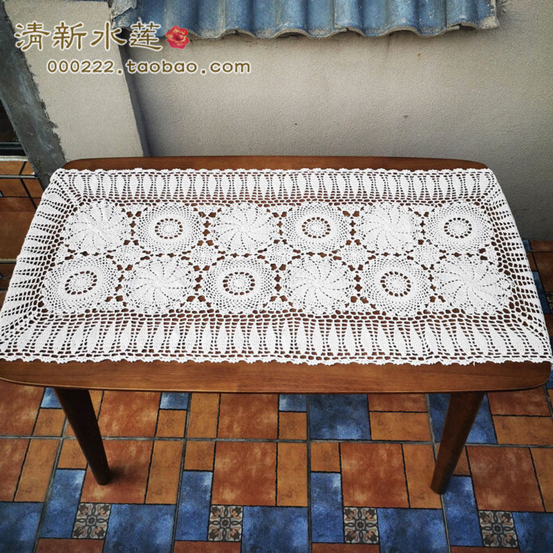Fresh Water Lotus Artisanal Crochet Hook Weave American Retro Cabinet Decoration Geb Chinese Table Clog Pure Cotton Linen Table Flag