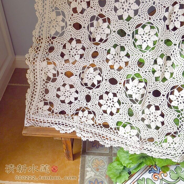 Fresh water lotus cotton hand-crocheted hollow-out retro TV cabinet dust-proof cover cloth sofa towel coffee table table flag