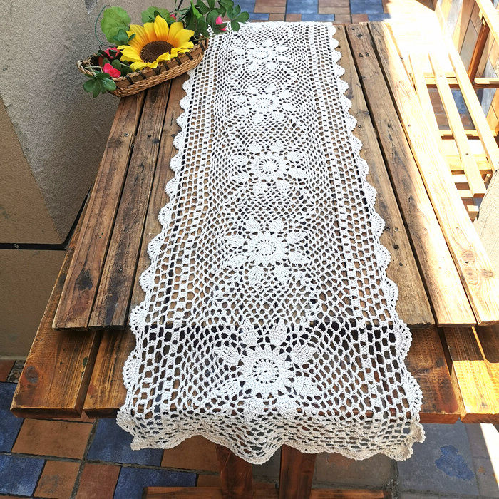Fresh Water Lotus Manual Hook Crochet Hook Flowers American Chinese Style Retro Countryside Field Garden Nordic Hollowed-out Lace Table Flag Cover Towels