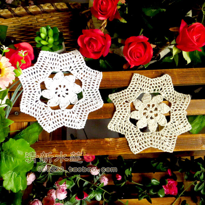 Fresh Water Lotus Pure Hand Crochet Hook Flower Sheet Lace Cotton Thread Woven Cup Tray Table Mat Raw Rice White