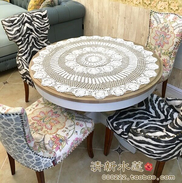 Fresh Water Lotus Manual Crochet Hook Lace American Countryside Pure Cotton Woven Hollowed-out Dust Round Tablecloth White Rice