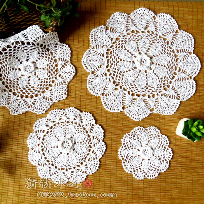 FRESH WATER LOTUS PURE HAND CROCHET HOOK LACE COTTON THREAD WOVEN ROUND ZAKKA TABLE DECORATION MAT RICE WHITE