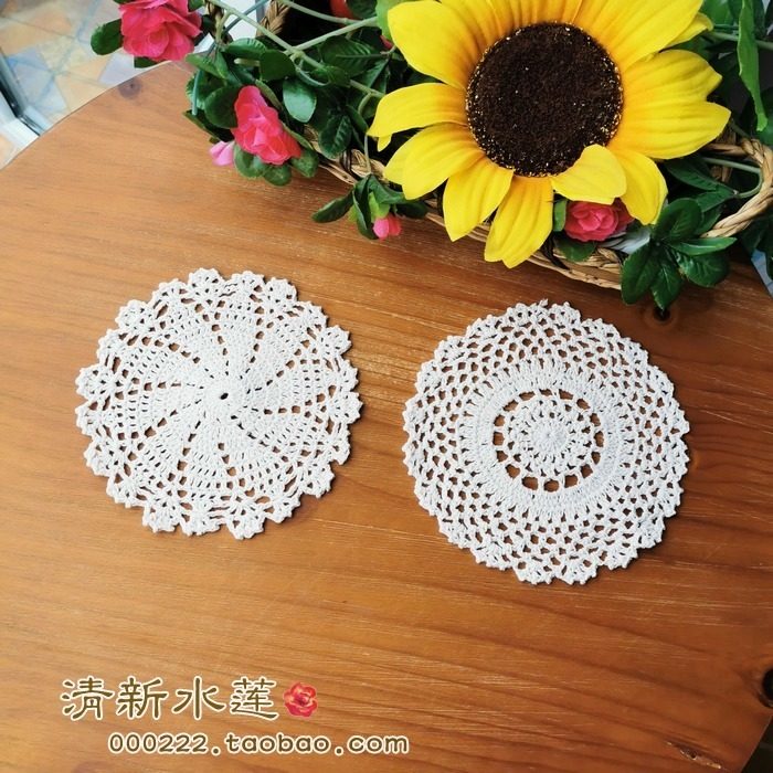 Handmade crochet crochet American country vintage cotton hollow decorative Cup plate table mat round Mat White 18-20cm